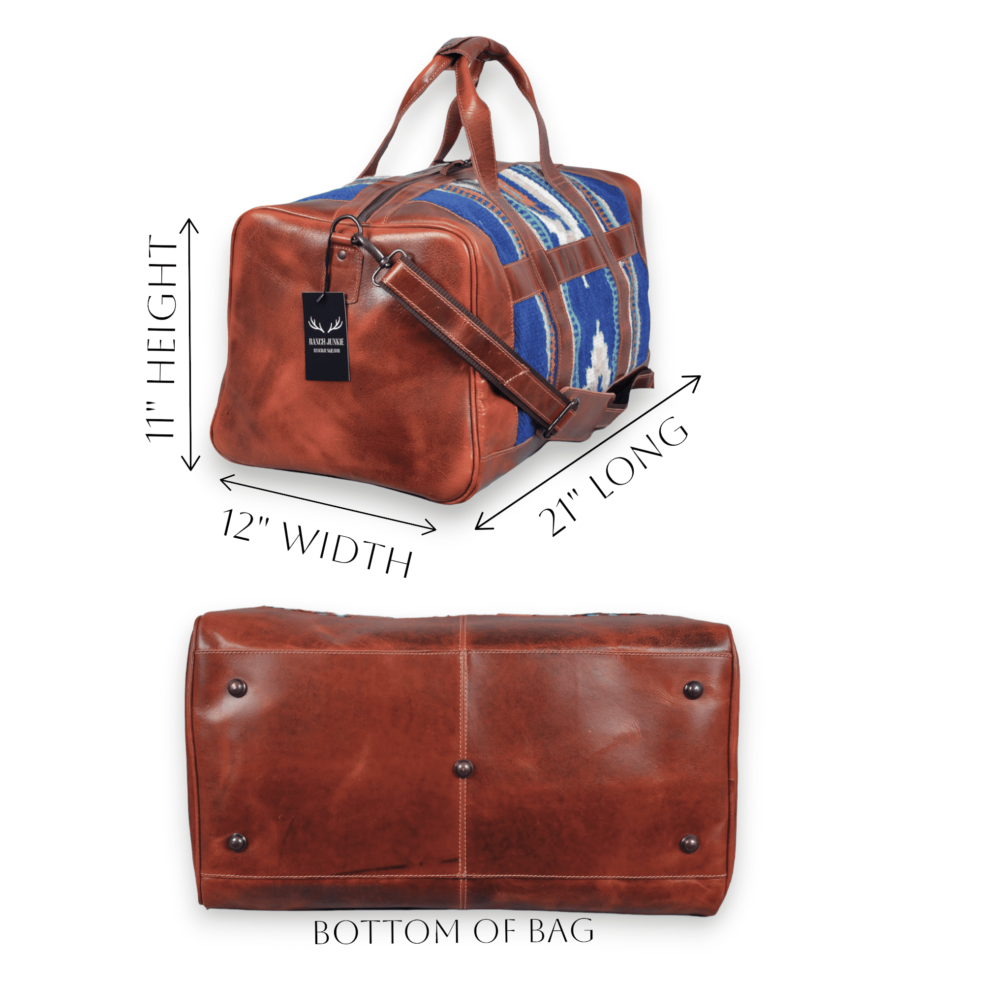 Bundle Deal -The Dakota Southwestern Leather Aztec Weekender Duffel Bag + Large Handwoven Wool Boho Tote - Ranch Junkie Mercantile LLC